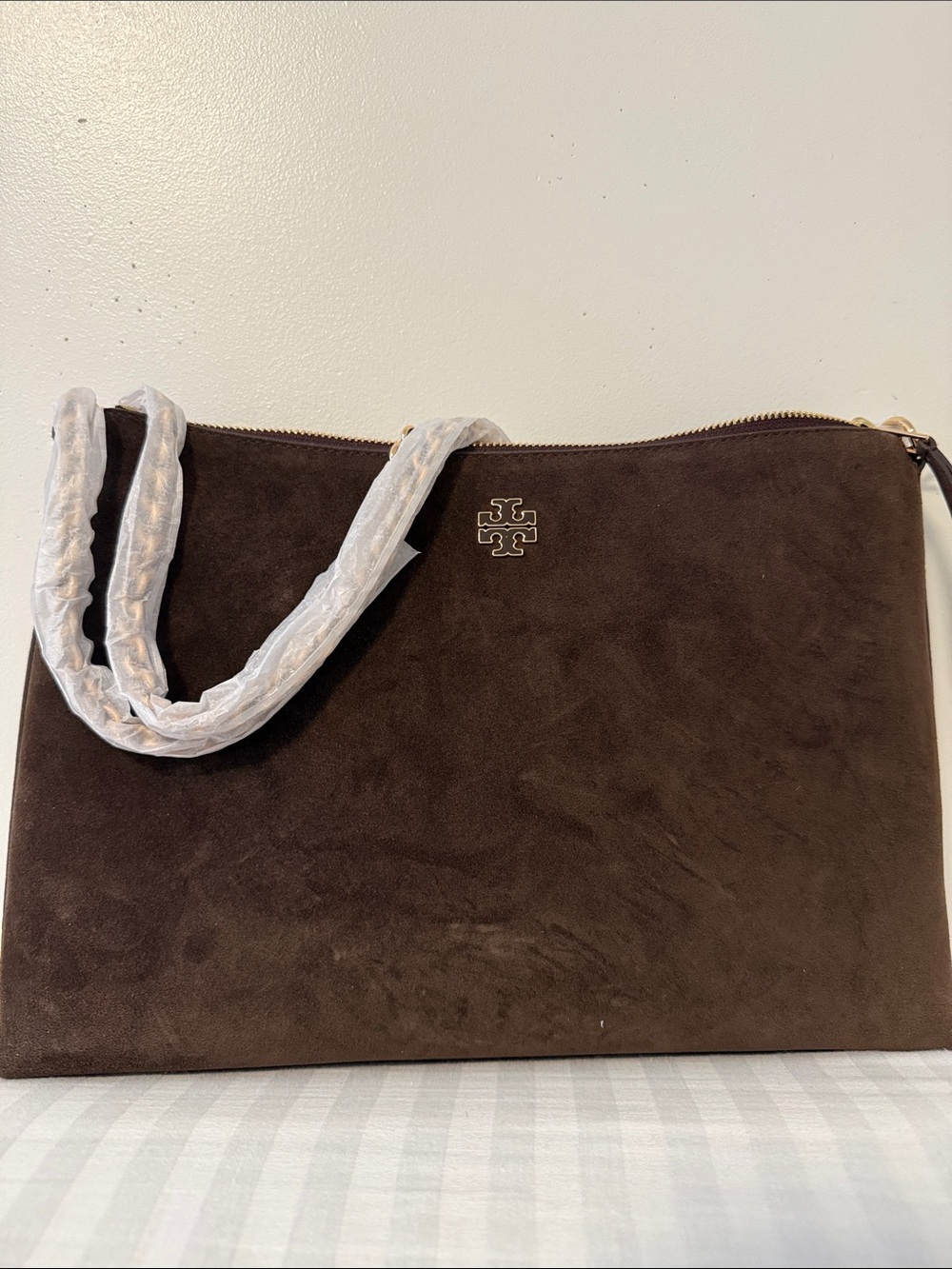 Tory Burch Dark cocoa Britten Suede Shoulder Bag.
